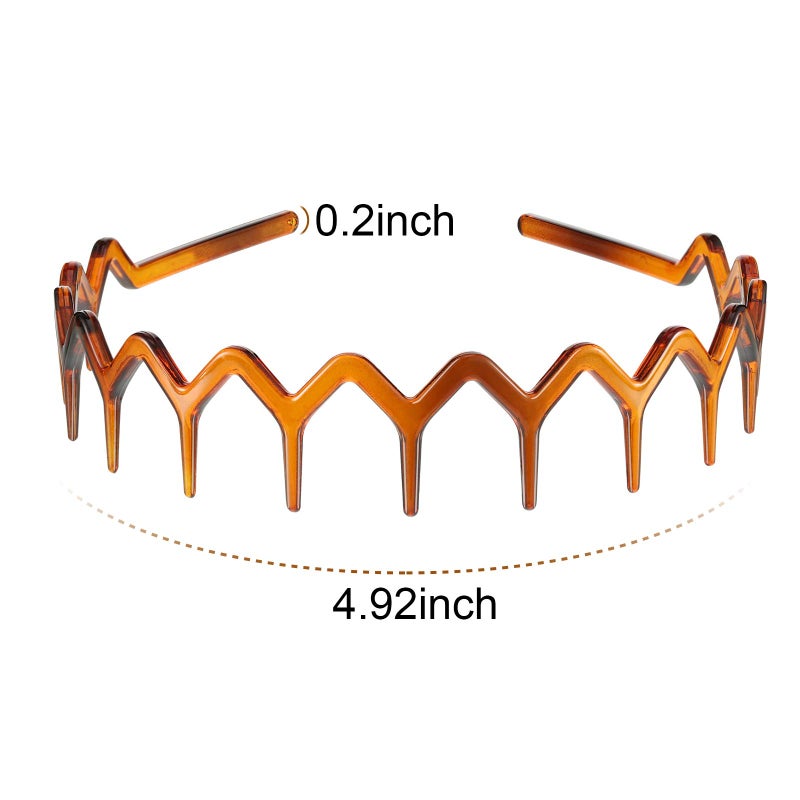 Chuangdi 6 Pieces Zigzag Headband for Thick Curly Hair Plastic Shark Tooth Comb Zig Zag Headband Plastic Wavy Teeth Hair Hoop Accessory for Women Men Lady(Black, White, Brown) - Image 2