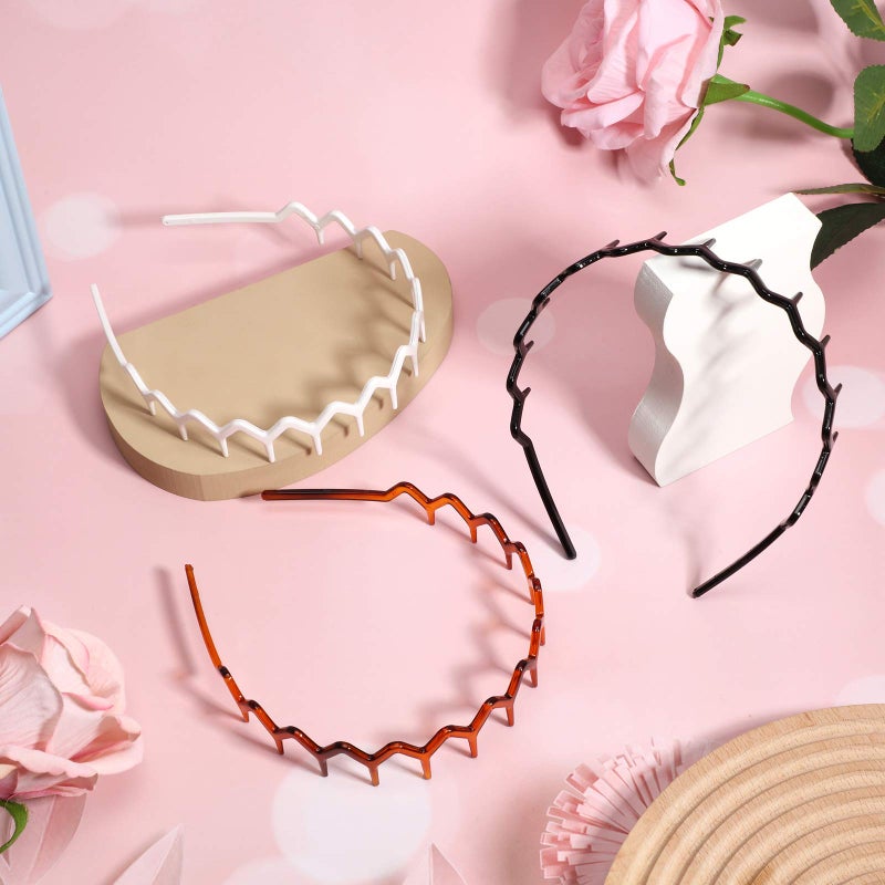 Chuangdi 6 Pieces Zigzag Headband for Thick Curly Hair Plastic Shark Tooth Comb Zig Zag Headband Plastic Wavy Teeth Hair Hoop Accessory for Women Men Lady(Black, White, Brown) - Image 4