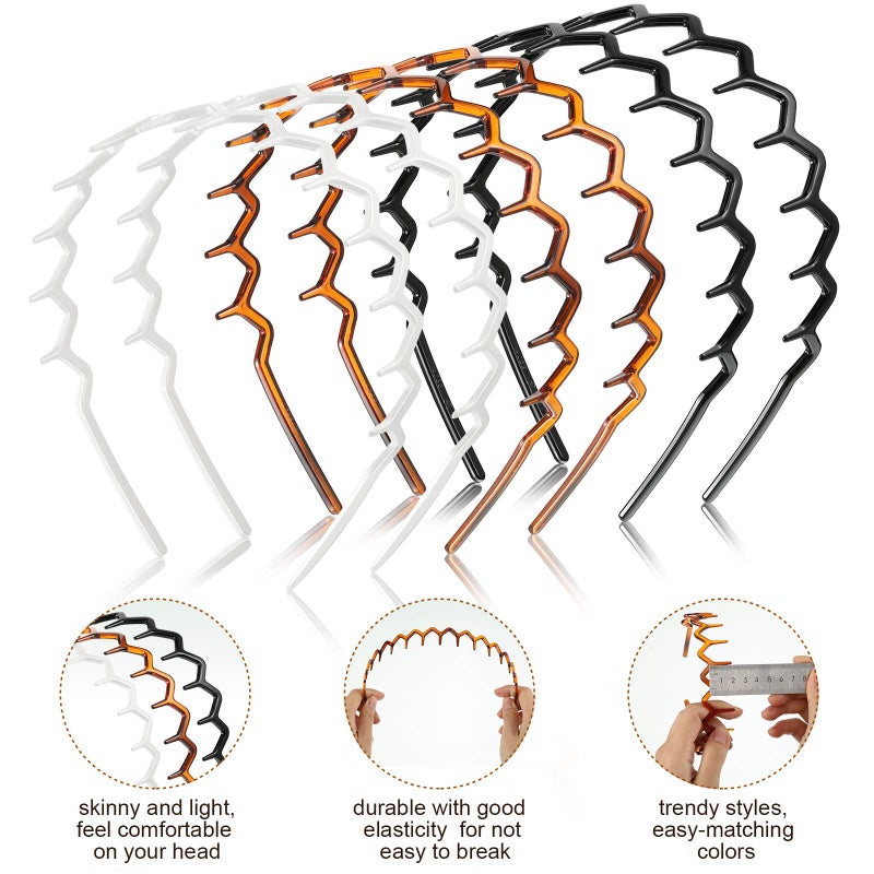 Chuangdi 6 Pieces Zigzag Headband for Thick Curly Hair Plastic Shark Tooth Comb Zig Zag Headband Plastic Wavy Teeth Hair Hoop Accessory for Women Men Lady(Black, White, Brown) - Image 3