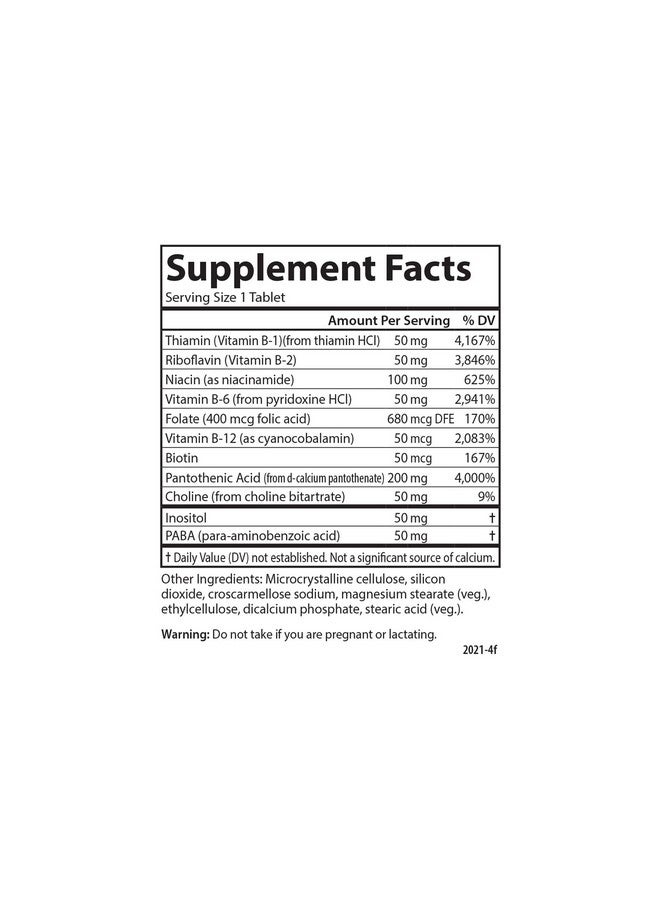 Carlson - B Compleet 50, Balanced Vitamin B Complex, Energy Production, Cellular Support & Optimal Wellness, 100 Tablets - Image 4