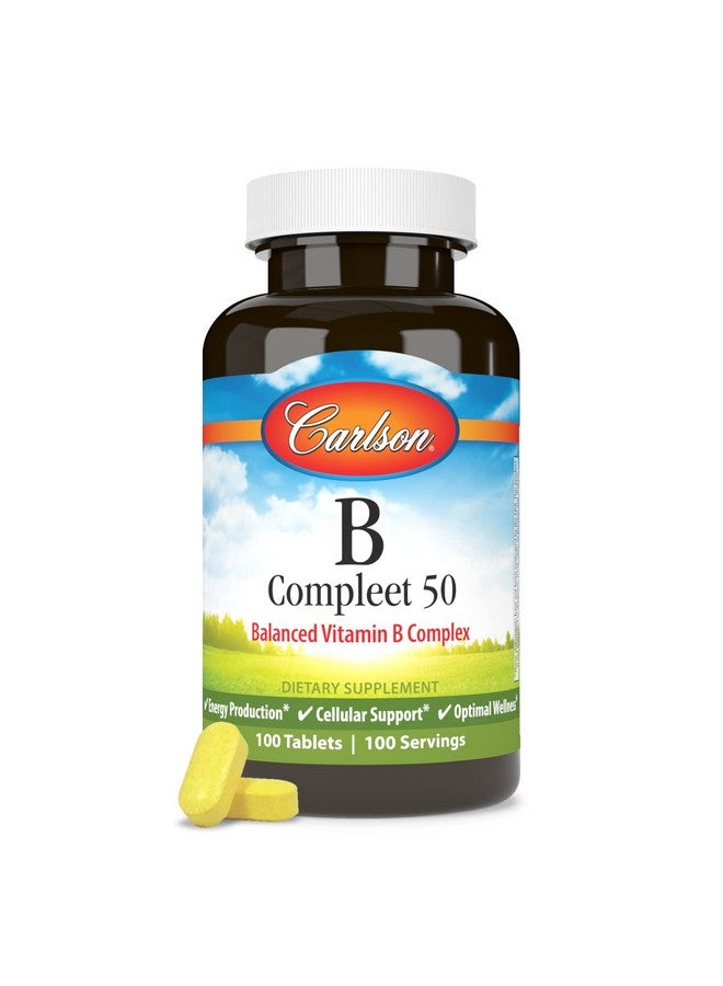 Carlson - B Compleet 50, Balanced Vitamin B Complex, Energy Production, Cellular Support & Optimal Wellness, 100 Tablets - Image 5