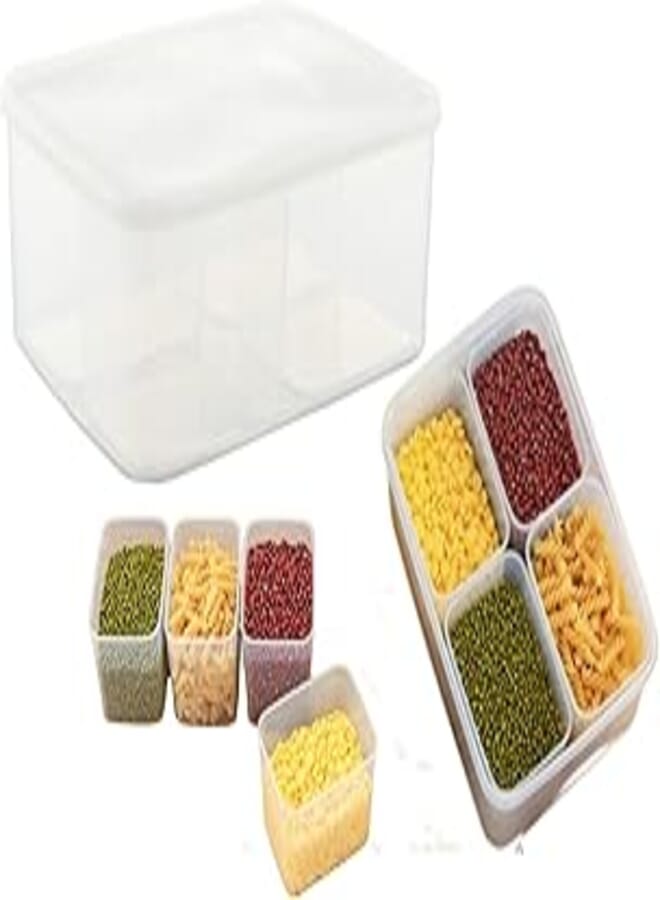Food Storage Containers with Lids Airtight，BPA Free Reusable Fresh Produce Fruit Fridge Storage Organizer Storage Bin with 4 detachable small boxes for Storing Fish, Meat, Vegetables，Grain