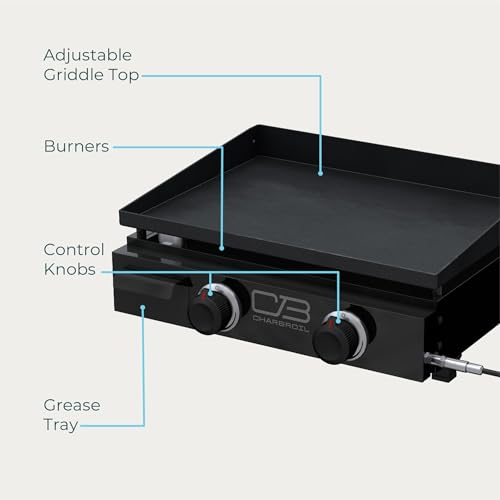 Charbroil 22" Performance Series Portable Tabletop 2 Burner Propane Gas Griddle, Black - 463614224 - Image 2