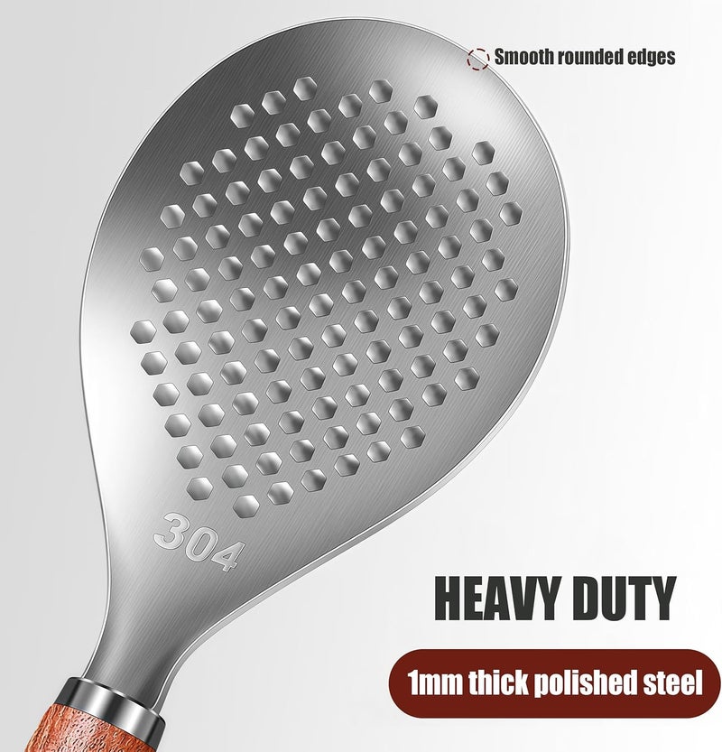 DOPMEP Stainless Steel Rice Paddle with Rosewood Handle, Stand Up Design, Non Stick Head - Image 3
