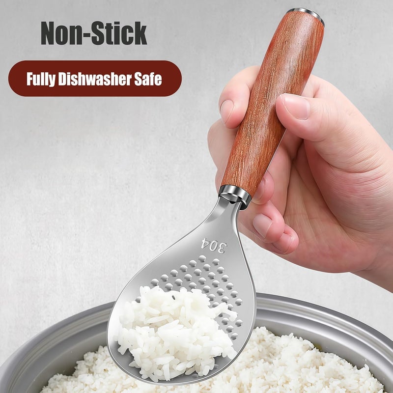 DOPMEP Stainless Steel Rice Paddle with Rosewood Handle, Stand Up Design, Non Stick Head - Image 5