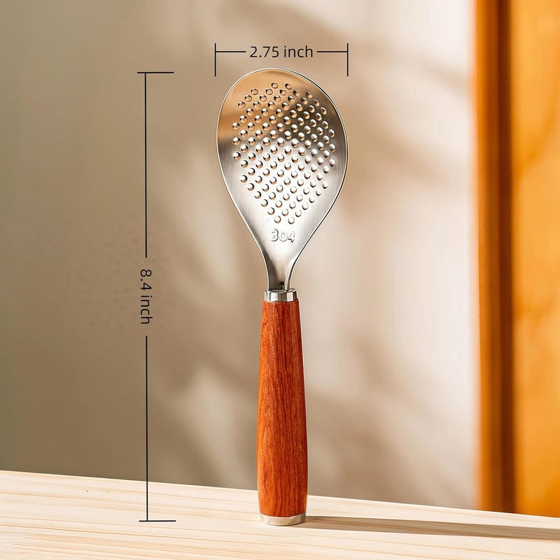 DOPMEP Stainless Steel Rice Paddle with Rosewood Handle, Stand Up Design, Non Stick Head - Image 2
