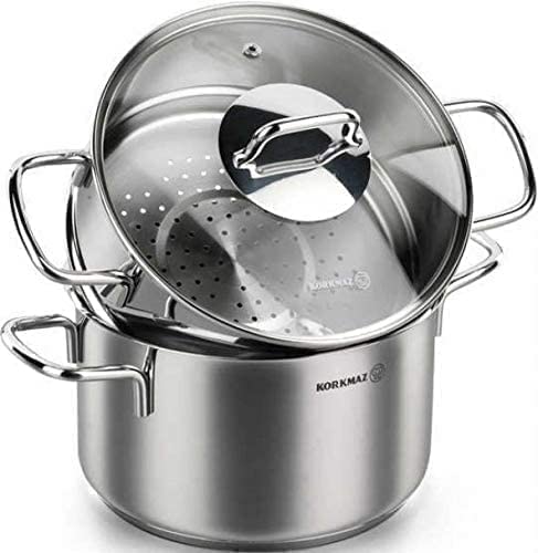 Korkmaz Perla Stainless Steel Steamer Cooking Pot Cooker Double Boiler Stack Insert with Glass Lid, 4-Quart, a1521 - Image 3