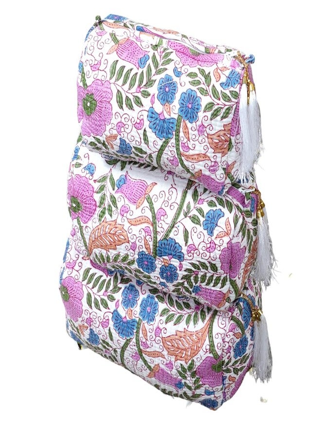 INDACORIFY Set of 3 Pieces Indian Cotton Floral Hand Block Print Toiletry Bag, Travel bag, Make up Pouch, Quilted Wash Bag, Shaving Kit, Vanity Case - Image 1