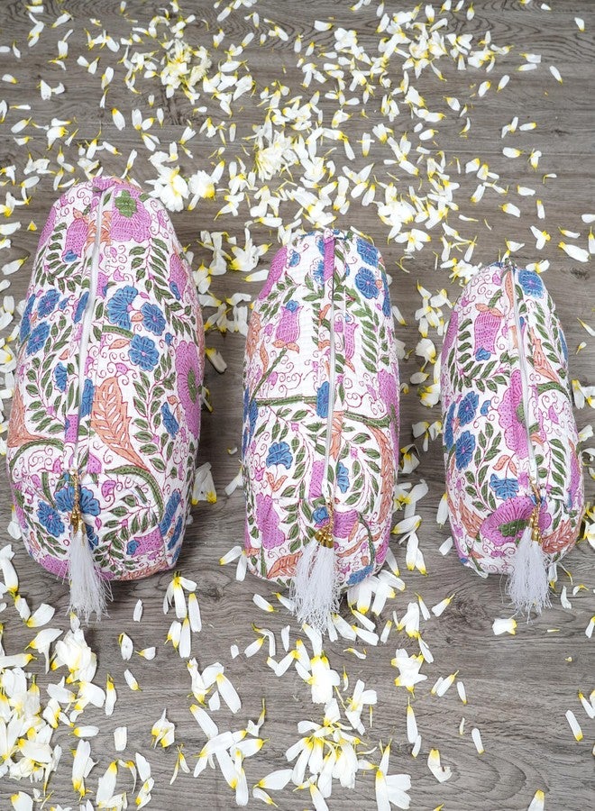 INDACORIFY Set of 3 Pieces Indian Cotton Floral Hand Block Print Toiletry Bag, Travel bag, Make up Pouch, Quilted Wash Bag, Shaving Kit, Vanity Case - Image 2