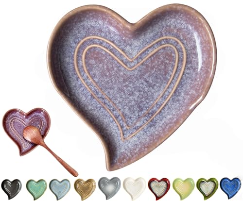 Rhobtyne Ceramic Spoon Rest for Stove Top, Heart Cute Spoon Rest for Kitchen Counter, Cooking Spoon Holder for Kitchen Counter, Utensil Rest Spatula Rest Ladle Holder Tong Rest (Retro Purple) - Image 1