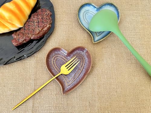 Rhobtyne Ceramic Spoon Rest for Stove Top, Heart Cute Spoon Rest for Kitchen Counter, Cooking Spoon Holder for Kitchen Counter, Utensil Rest Spatula Rest Ladle Holder Tong Rest (Retro Purple) - Image 2