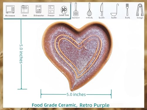 Rhobtyne Ceramic Spoon Rest for Stove Top, Heart Cute Spoon Rest for Kitchen Counter, Cooking Spoon Holder for Kitchen Counter, Utensil Rest Spatula Rest Ladle Holder Tong Rest (Retro Purple) - Image 4