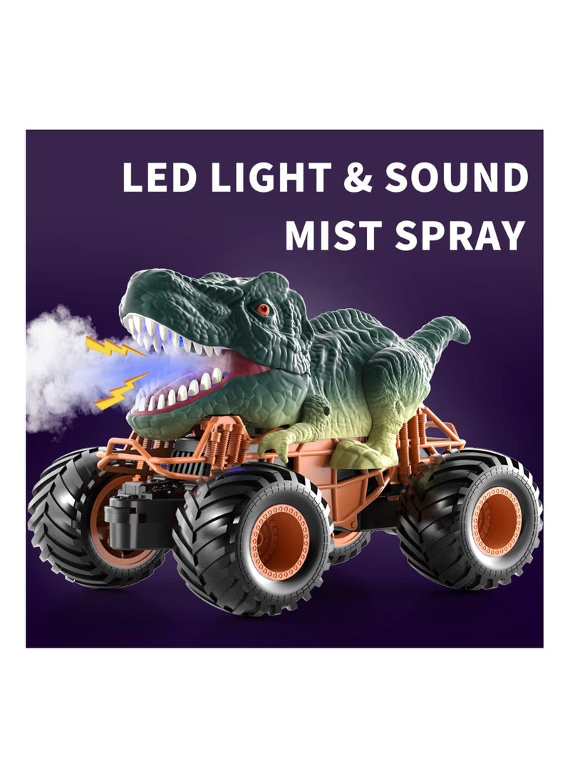 2.4GHz Remote Control Dinosaur Car RC Dino Toys with Light Sound Spray Indoor Outdoor All Terrain Electric Birthday Gifts for 3 to 12 Boys Kids