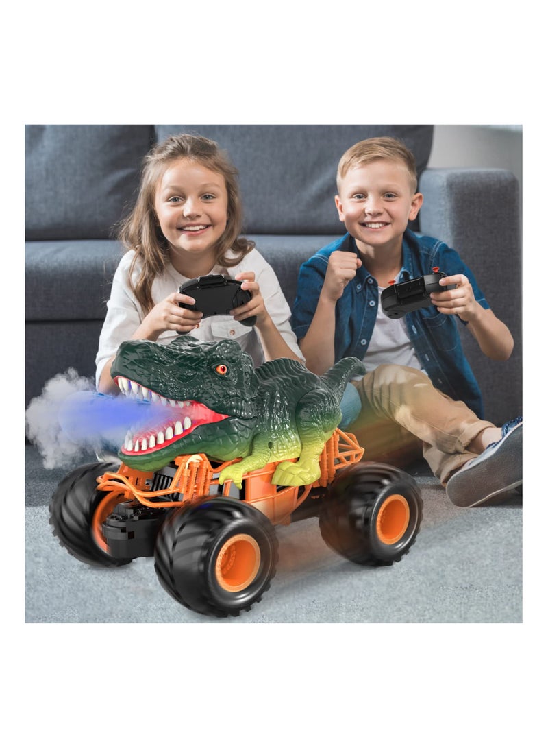 2.4GHz Remote Control Dinosaur Car RC Dino Toys with Light Sound Spray Indoor Outdoor All Terrain Electric Birthday Gifts for 3 to 12 Boys Kids