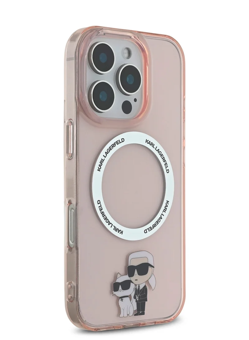 كارل لاغرفيلد جراب MagSafe لهاتف iPhone 16 Pro Max IML Hard Cover مع Nft Karl & Choupette / حماية من السقوط / تصميم نحيف / خفيف الوزن / سهل التركيب - وردي