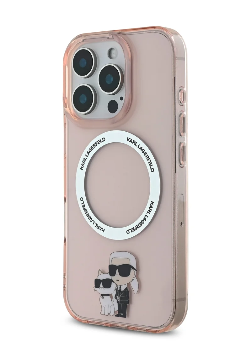 كارل لاغرفيلد جراب MagSafe لهاتف iPhone 16 Pro Max IML Hard Cover مع Nft Karl & Choupette / حماية من السقوط / تصميم نحيف / خفيف الوزن / سهل التركيب - وردي