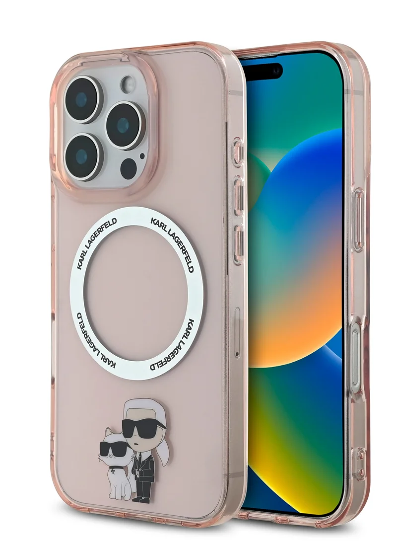 كارل لاغرفيلد جراب MagSafe لهاتف iPhone 16 Pro Max IML Hard Cover مع Nft Karl & Choupette / حماية من السقوط / تصميم نحيف / خفيف الوزن / سهل التركيب - وردي