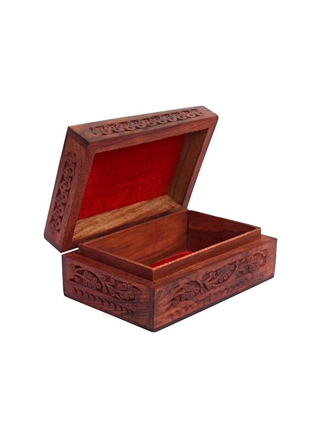 ITOS365 Handmade Wooden Jewellery Box for Women Wood Jewel Organizer Hand Carved with Intricate Carvings Gift Items - 6 inches - Image 3