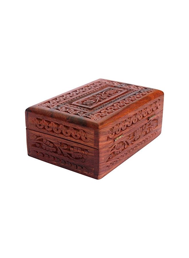 ITOS365 Handmade Wooden Jewellery Box for Women Wood Jewel Organizer Hand Carved with Intricate Carvings Gift Items - 6 inches - Image 2