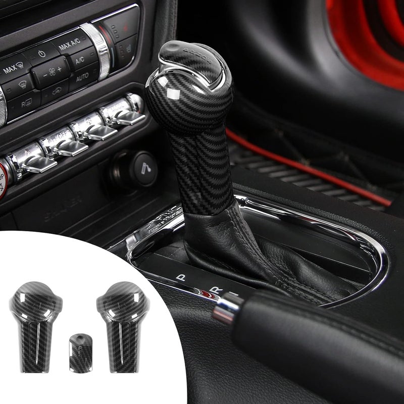 RT-TCZ Carbon Fiber Gear Shift Knob Cover Trim Interior Accessories for Ford Mustang 2015 2016 2017 2018 2019 2020 2021 - Image 1