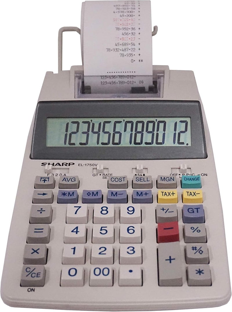 SHARP آلة حاسبة مكتبية طابعة 12 رقم El-1750V، بيضاء - Image 1