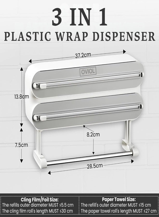 OVIOL Foil Paper Cutter and Holder, 3 in 1 Magnetic Aluminium Foil and Plastic Wrap Organizer with Paper Towel Holder, Compatible with Cling Film, Tin Foil and Wax Paper Dispenser (Dual Tone) - Image 2