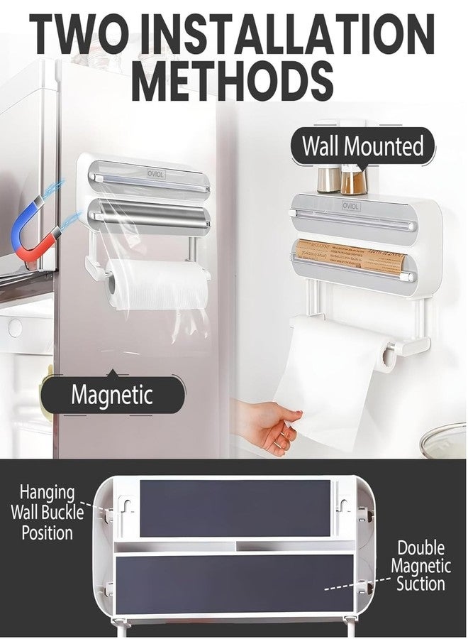 OVIOL Foil Paper Cutter and Holder, 3 in 1 Magnetic Aluminium Foil and Plastic Wrap Organizer with Paper Towel Holder, Compatible with Cling Film, Tin Foil and Wax Paper Dispenser (Dual Tone) - Image 3