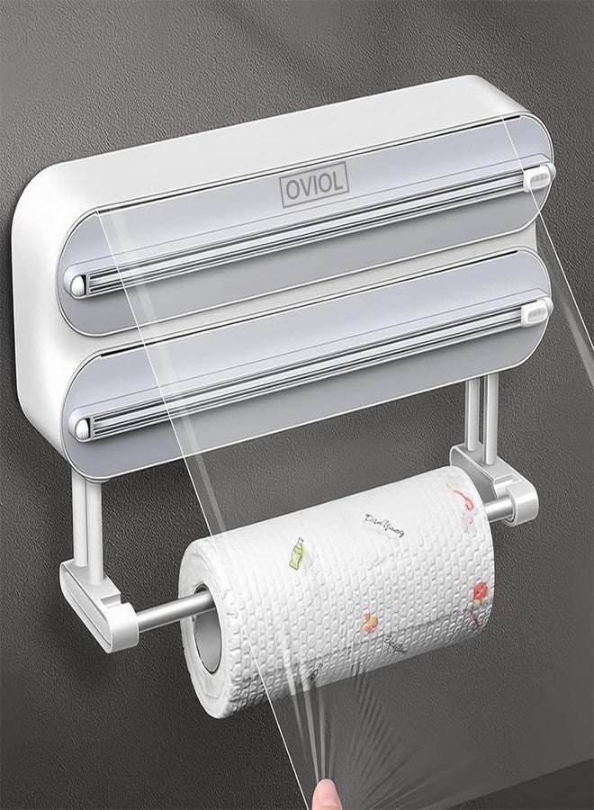 OVIOL Foil Paper Cutter and Holder, 3 in 1 Magnetic Aluminium Foil and Plastic Wrap Organizer with Paper Towel Holder, Compatible with Cling Film, Tin Foil and Wax Paper Dispenser (Dual Tone) - Image 1