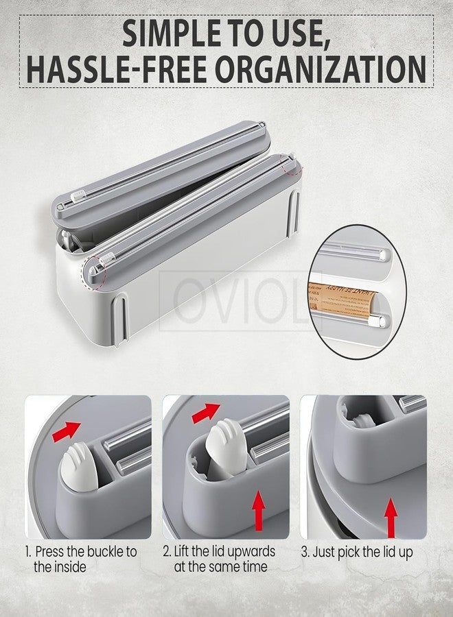 OVIOL Foil Paper Cutter and Holder, 3 in 1 Magnetic Aluminium Foil and Plastic Wrap Organizer with Paper Towel Holder, Compatible with Cling Film, Tin Foil and Wax Paper Dispenser (Dual Tone) - Image 4