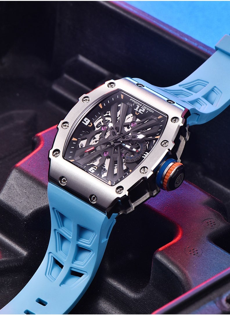 PAGANI DESIGN - Men’s Watch Quartz Sports Watch Stainless Steel 5ATM Waterproof Rubber Strap Wristwatch Business Tonneau Square Analog Stopwatch - Image 1