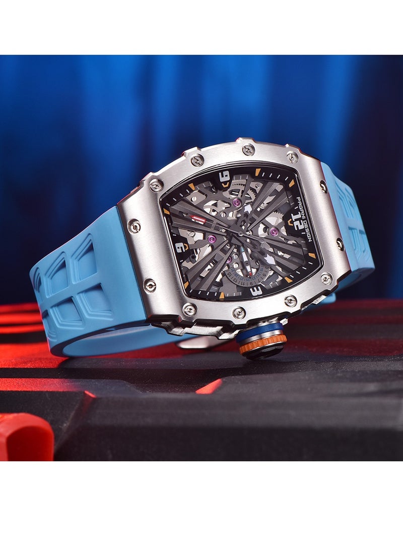 PAGANI DESIGN - Men’s Watch Quartz Sports Watch Stainless Steel 5ATM Waterproof Rubber Strap Wristwatch Business Tonneau Square Analog Stopwatch - Image 1
