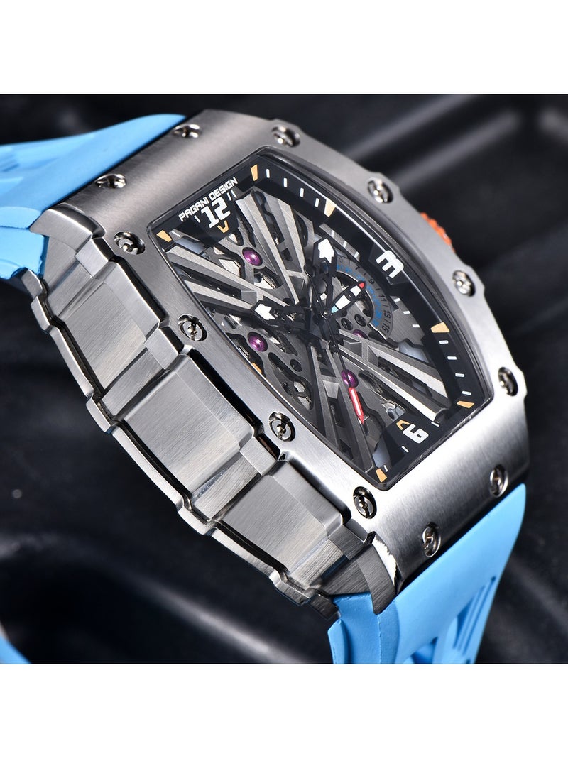 PAGANI DESIGN - Men’s Watch Quartz Sports Watch Stainless Steel 5ATM Waterproof Rubber Strap Wristwatch Business Tonneau Square Analog Stopwatch - Image 1
