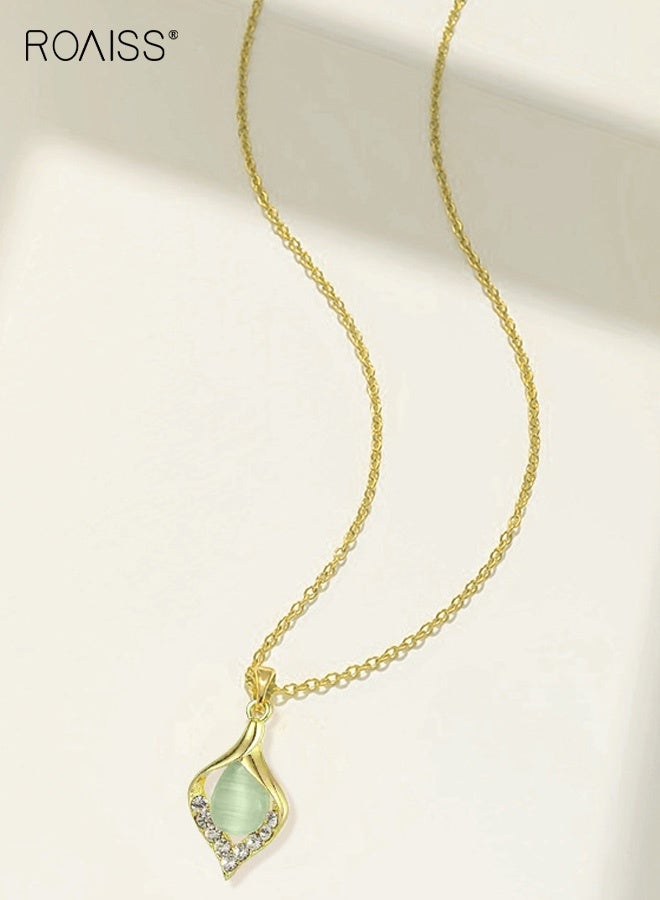 رويس طقم مجوهرات نسائي خفيف الوزن فاخر مكون من قطعتين، أقراط مرصعة بالألماس الأخضر اللامع على شكل عين القطة وقلادة مصنوعة بتفاصيل راقية أنيقة وخفيفة الوزن مناسبة للهدايا - Image 3