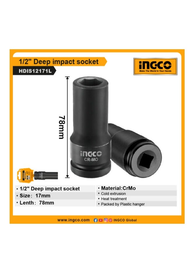 INGCO INGCO 1/2″ Deep Impact Socket 17mm - HDIS12171L  - Image 3