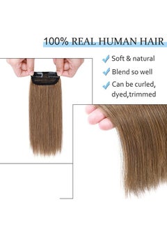 SEGO Short Hair Extensions Clip in Human Hair 8 Inch Hairpiece Human Hair Toppers for Women With Thinning Hair Adding Hair Volume -1 Pcs 12g #06 Light Brown  - Image 4