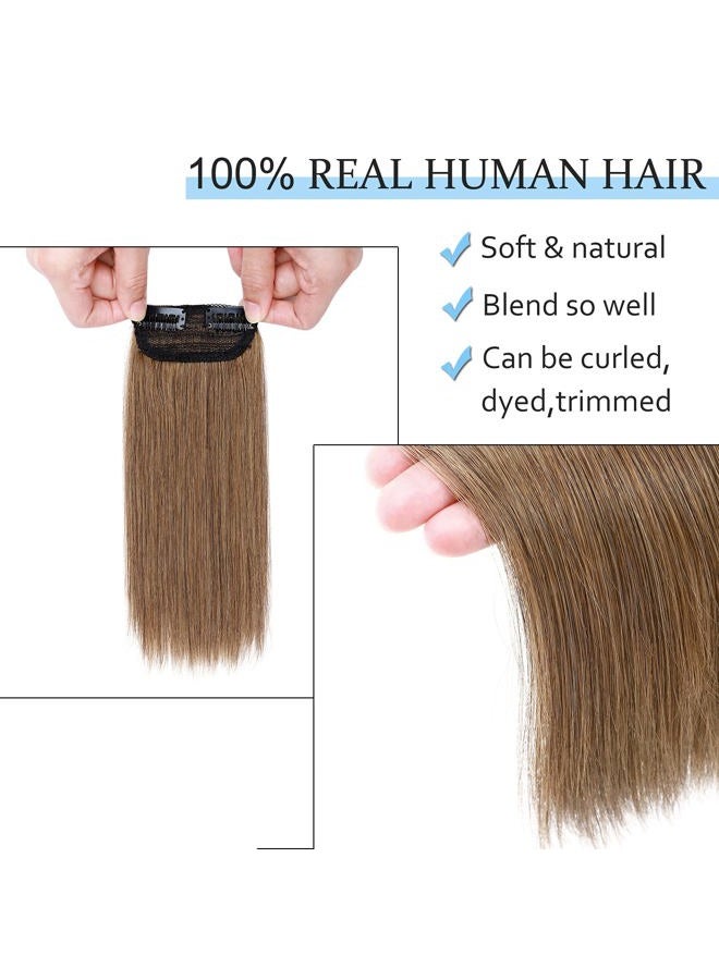 SEGO Short Hair Extensions Clip in Human Hair 8 Inch Hairpiece Human Hair Toppers for Women With Thinning Hair Adding Hair Volume -1 Pcs 12g #06 Light Brown - Image 4
