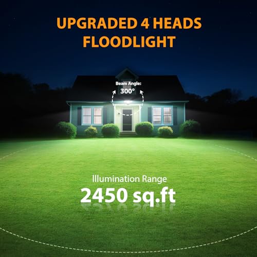 Abovizo 90W Flood Lights Outdoor, 10000LM Dusk to Dawn Outdoor Lighting, IP65 Waterproof, 6500K Daylight, 4 Heads LED Security Light for Garage, Yard, Porch (Black) - Image 5