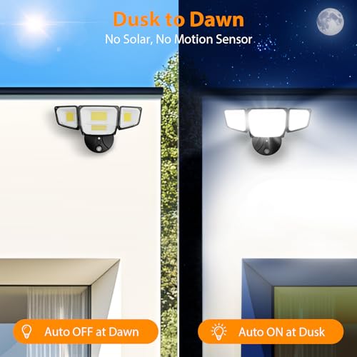 Abovizo 90W Flood Lights Outdoor, 10000LM Dusk to Dawn Outdoor Lighting, IP65 Waterproof, 6500K Daylight, 4 Heads LED Security Light for Garage, Yard, Porch (Black) - Image 4