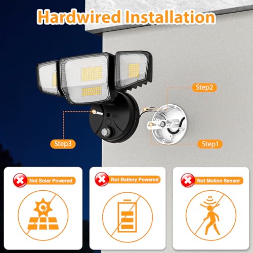 Abovizo 90W Flood Lights Outdoor, 10000LM Dusk to Dawn Outdoor Lighting, IP65 Waterproof, 6500K Daylight, 4 Heads LED Security Light for Garage, Yard, Porch (Black) - Image 2
