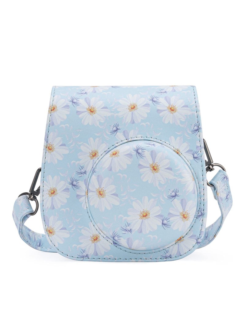 Y&D - Protective & Portable Case Compatible with fujifilm instax Mini 11/ 9/ 8/ 8+ Instant Film Camera Accessory Pocket and Adjustable Strap (Flowers Light Blue) - Image 1