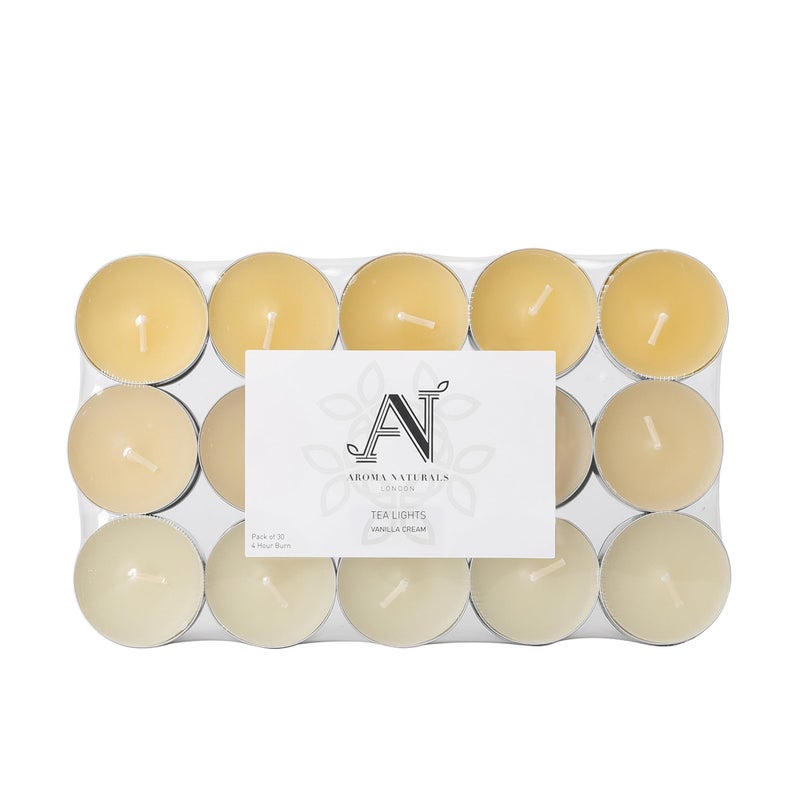 Aroma Naturals عبوة 30 شمعة معطرة، كريمة الفانيليا معطرة | مدة الاحتراق - 4 ساعات لكل واحدة | رائعة لأي مناسبة - المنزل، السبا، الاحتفالات أو الأجواء الرومانسية - Image 1