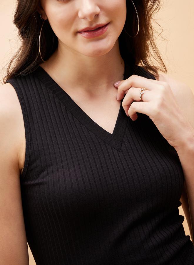 SASSAFRAS Ribbed Sleeveless Dress - Image 4