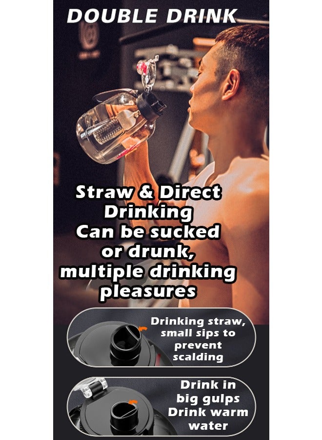 ZCM-HAPPY Large Capacity Fitness Sports Water Bottle with Tea Compartment, Straw, Scale and Handle, Includes Free Leather Case and Carrying Rope 2.7 Litter  - Image 5