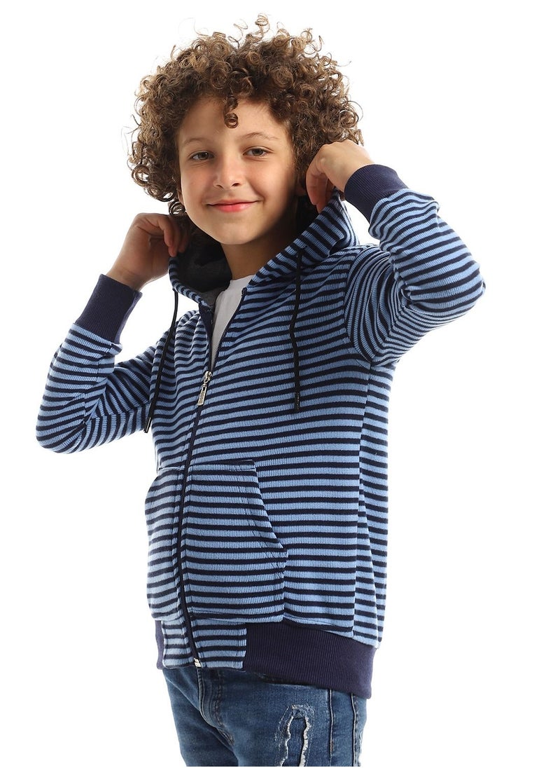 Caesar - Boys Striped Hoodie With Zipper - Image 1