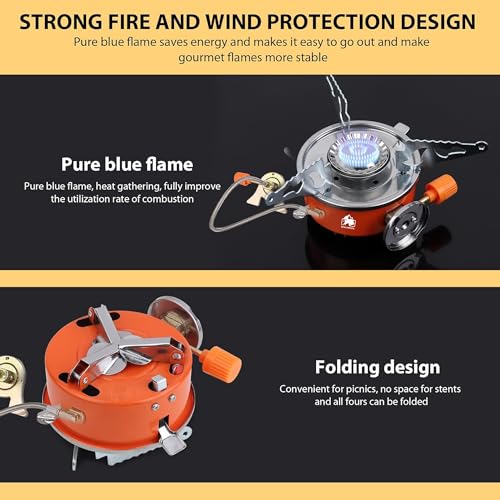 BISONBERG Camping Gas Stove Lightweight Folding Furnace Outdoor Metal Camping Stove For Picnic Cooking Gas Burners Folding Stove With Storage Bag - Stainless Steel A2 - Image 4