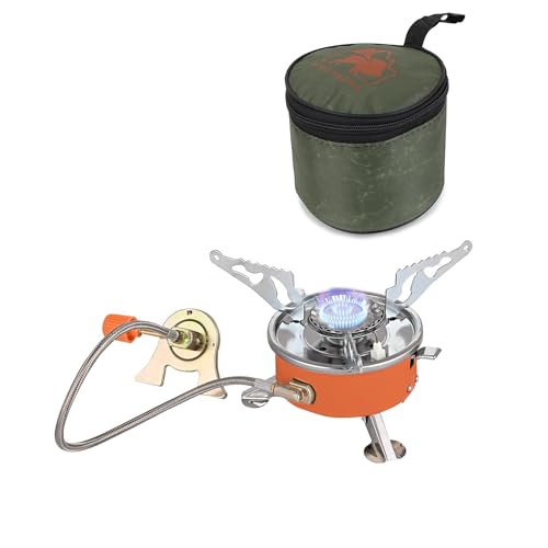 BISONBERG Camping Gas Stove Lightweight Folding Furnace Outdoor Metal Camping Stove For Picnic Cooking Gas Burners Folding Stove With Storage Bag - Stainless Steel A2 - Image 1
