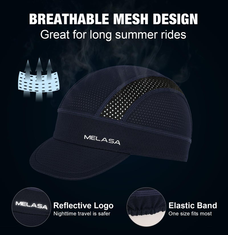 MELASA Cycling Cap, Cooling Skull Cap Helmet Liner with Sun Visor, Sun Protection Running Beanie Bike Cap for Men Women Under Helmet(Black) - Image 2