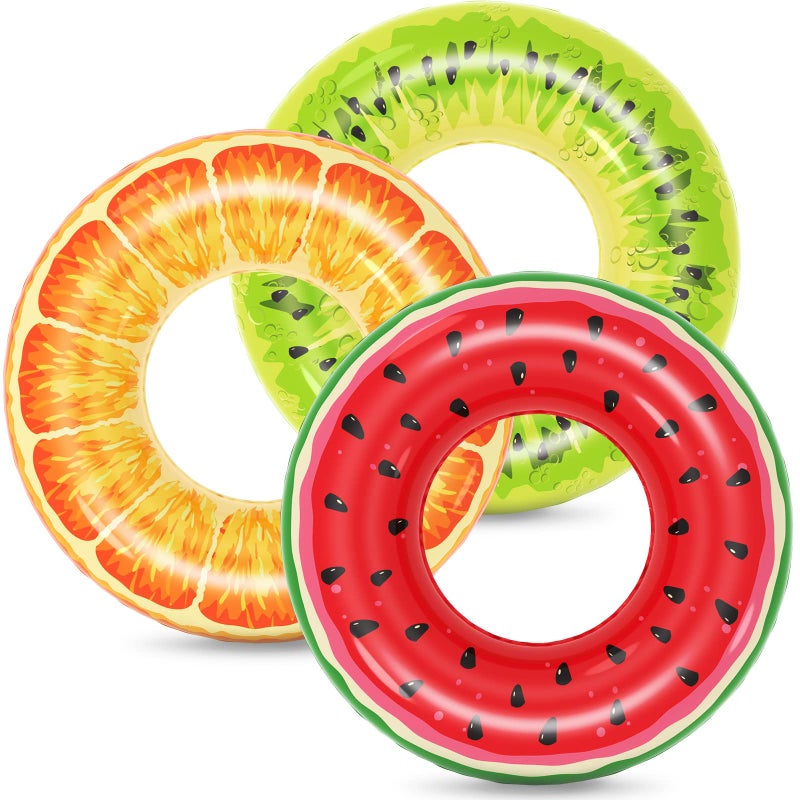 Jasonwell Inflatable Pool Floats Kids - 3 Pack Floaties Pool Tubes Swim Rings Fruit Water Floaty Watermelon Kiwi Orange Inflatable Pool Toys Float for Swimming Pool Party Lake Beach Kids Adults - Image 1