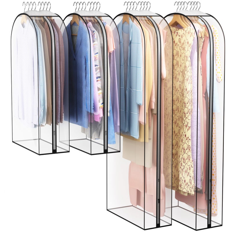 Liuoud Clear Garment Bag for Hanging Clothes 10 Gusseted 4060 Suit Bags for Open Closet Storage Plastic Clothes Cover for Coat Dress Shirts Fur Jacket Wardrobe Protectors 4 Pack