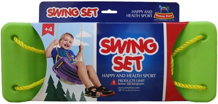 Kids Indoor Outdoor Play Game Toy Swing Seat Set - Plastic Hard Bending Plate Chair with Rope - Image 1